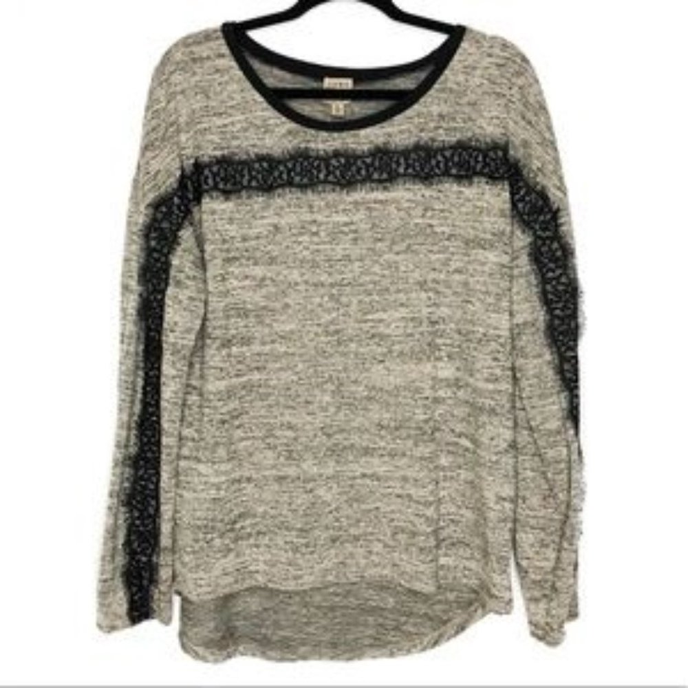Como Vintage Hi-Lo Long Sleeve Top Lace Detail XL Grey Black